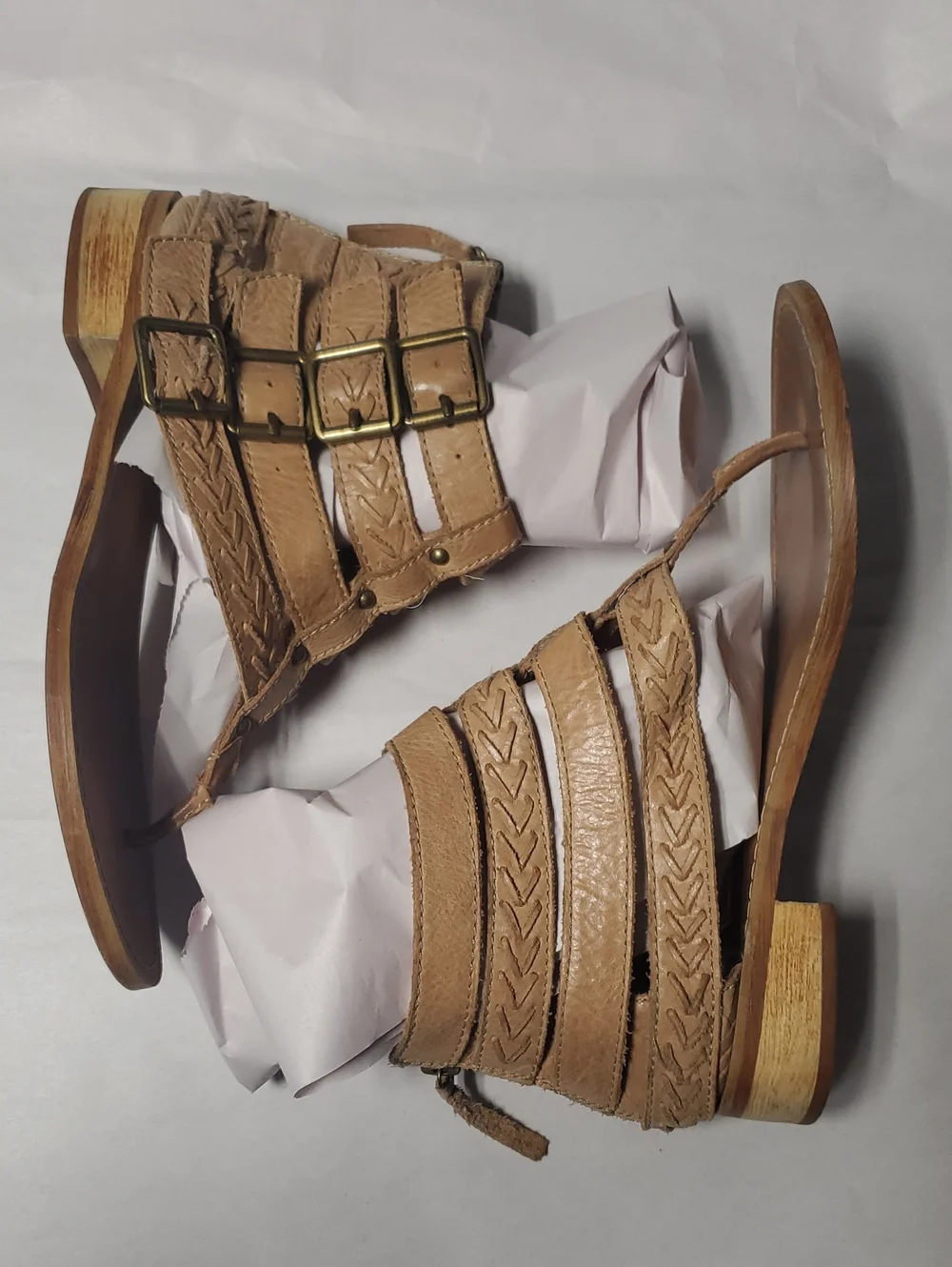 Latigo 'Rami' Womens Leather BoHo Sandals Size 7 Birch Buckle Gladiator Festival